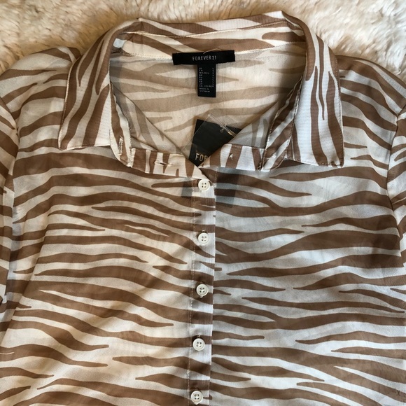 Cropped Zebra Print Mesh Blouse - Picture 2 of 5